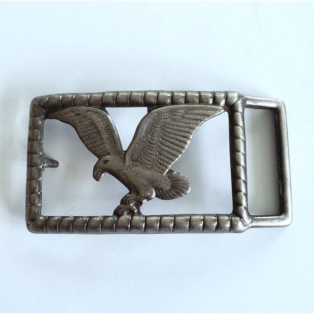 Vintage Belt Buckle Silvertone Eagle Embossed Country Western Rodeo Biker Retro